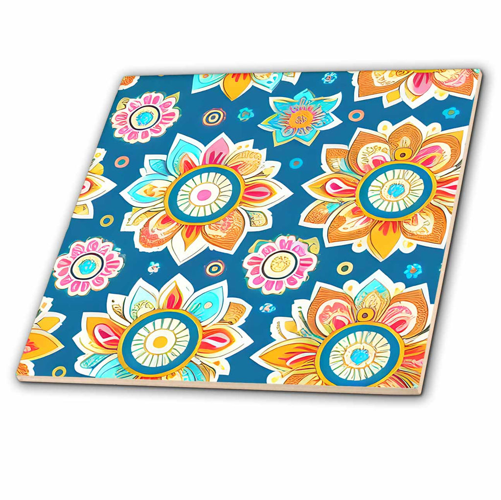 3dRose Bright and Colorful Boho Flower Background - Tiles (ct-384199)