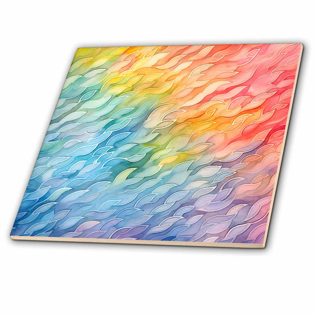 3dRose Bright Rainbow Colors Abstract Waves Background - Tiles (ct-384209)