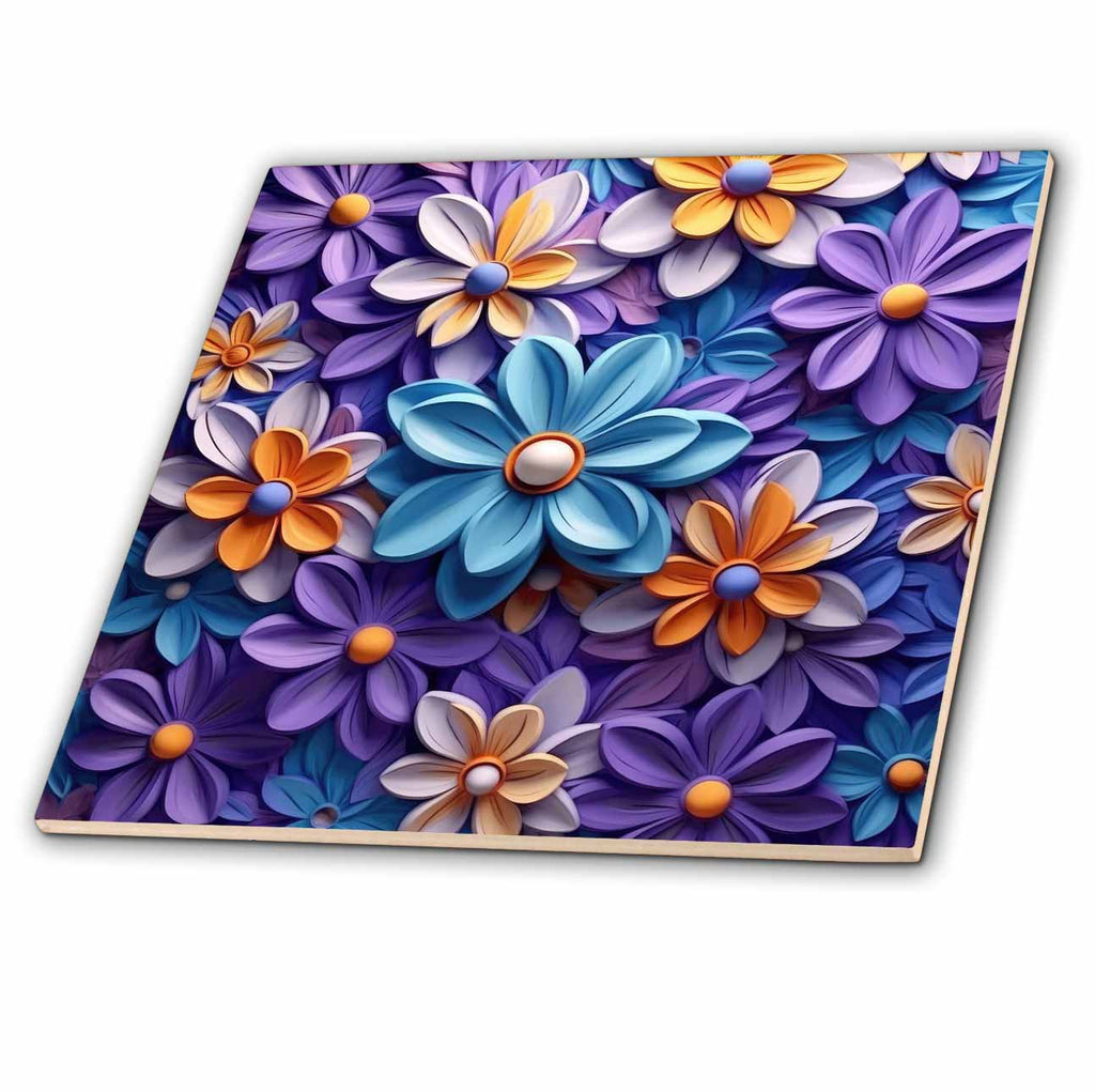 3dRose Purple, Orange, and Blue Flower Background - Tiles (ct-384222)
