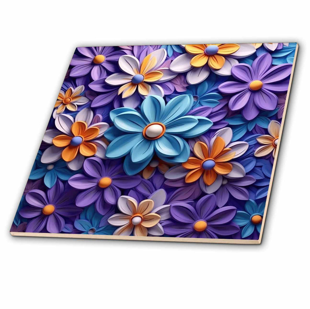 3dRose Purple, Orange, and Blue Flower Background - Tiles (ct-384222)