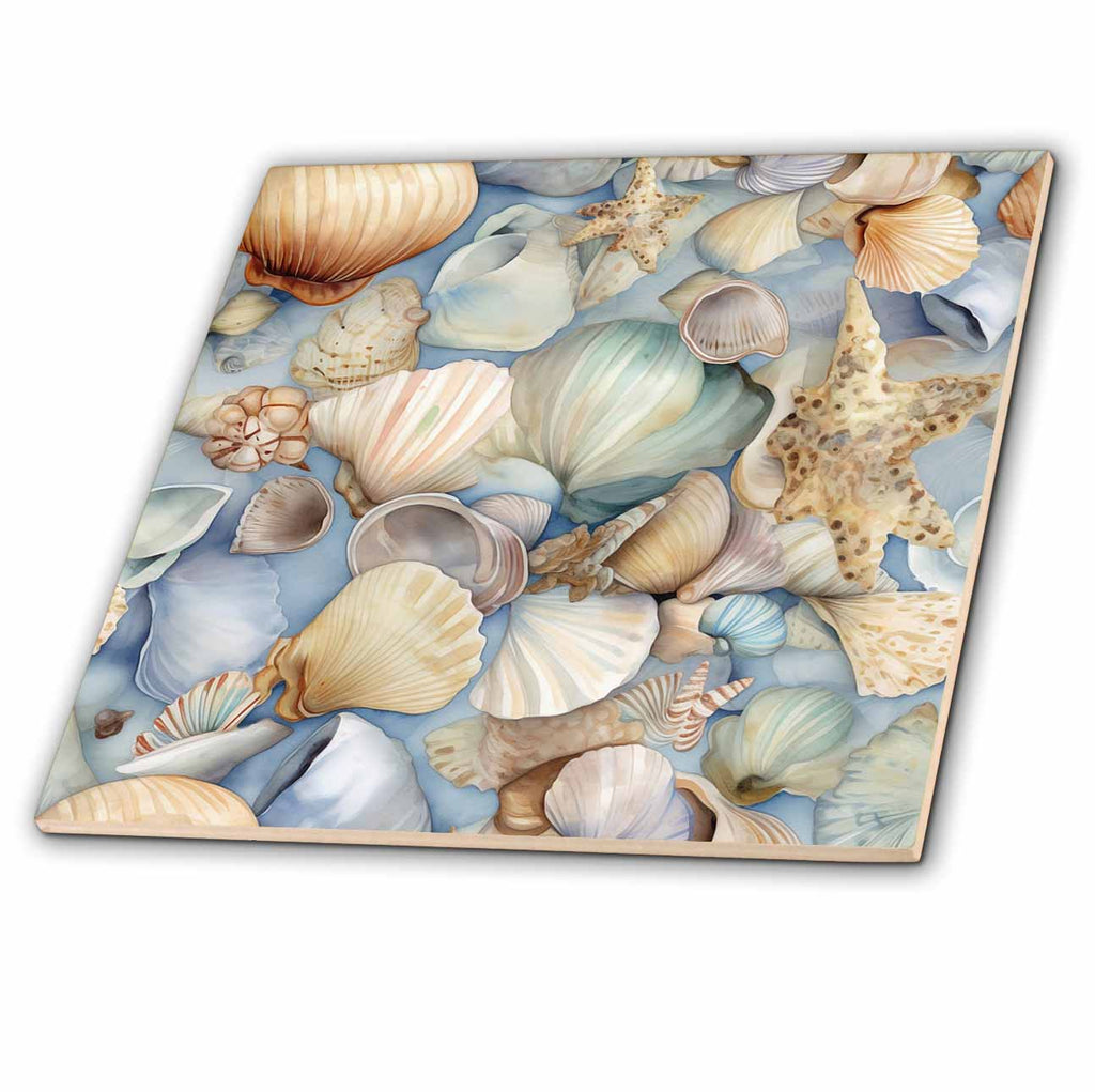 3dRose Backgrounds - Anne Marie Baugh - Pretty Pastel Seashell Background - Tiles (ct-384227)