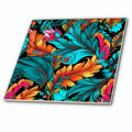 3dRose Bright Teal Orange and Pink Feather Background - Tiles (ct-384230)