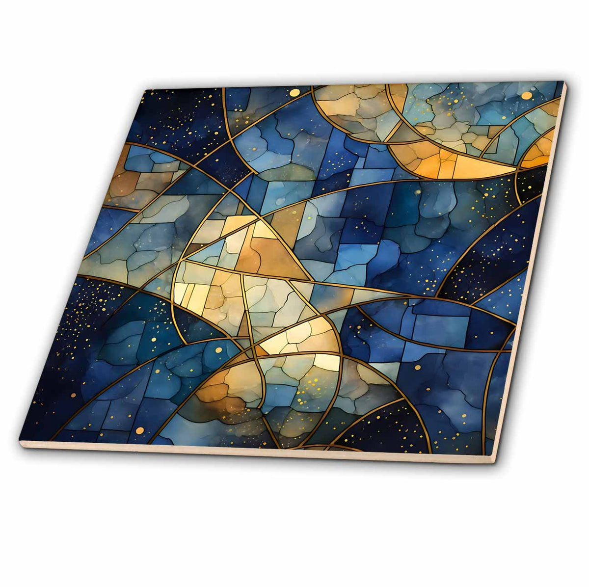 3dRose Blue and Image of Gold Geometric Background - Tiles (ct-384231)
