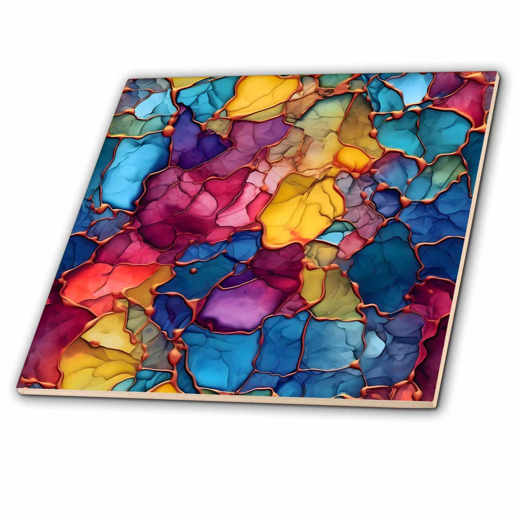 3dRose Rainbow Ink Wash and Image Gold Background - Tiles (ct-384257)