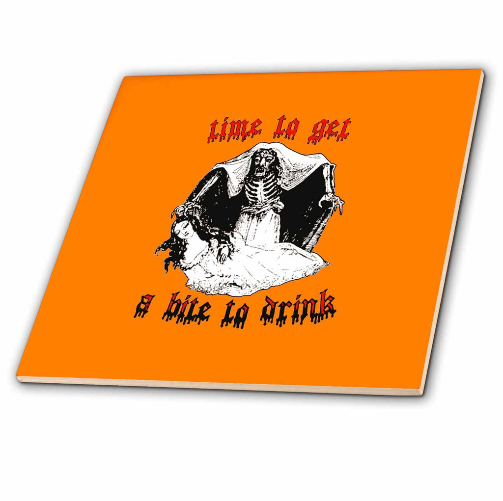 3dRose Vintage Vampire Skeleton Art Fun Halloween Illustration - Tiles (ct-384333)
