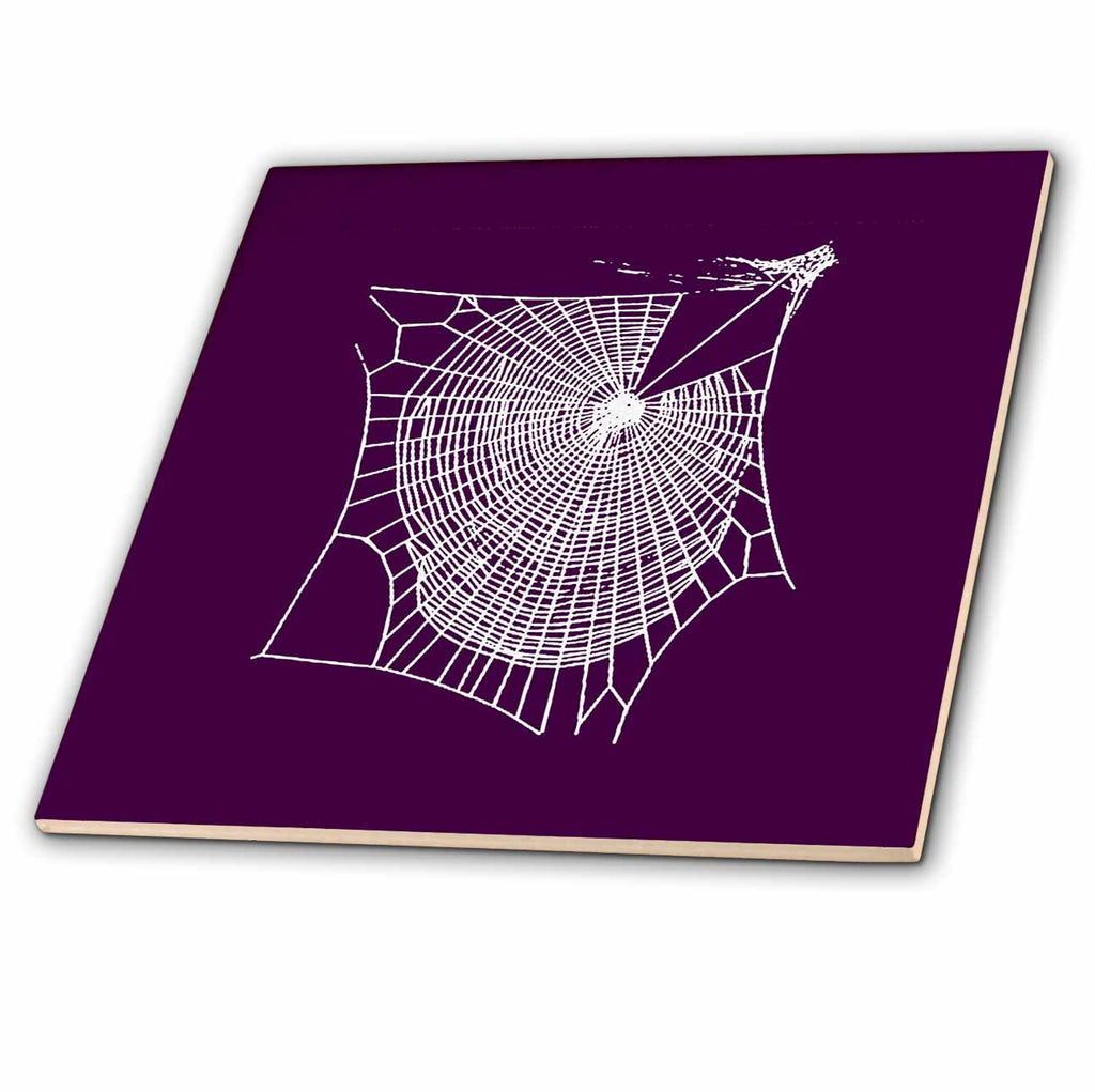 3dRose Fun Hand Drawn Spooky Halloween Spiders Web White - Tiles (ct-384339)