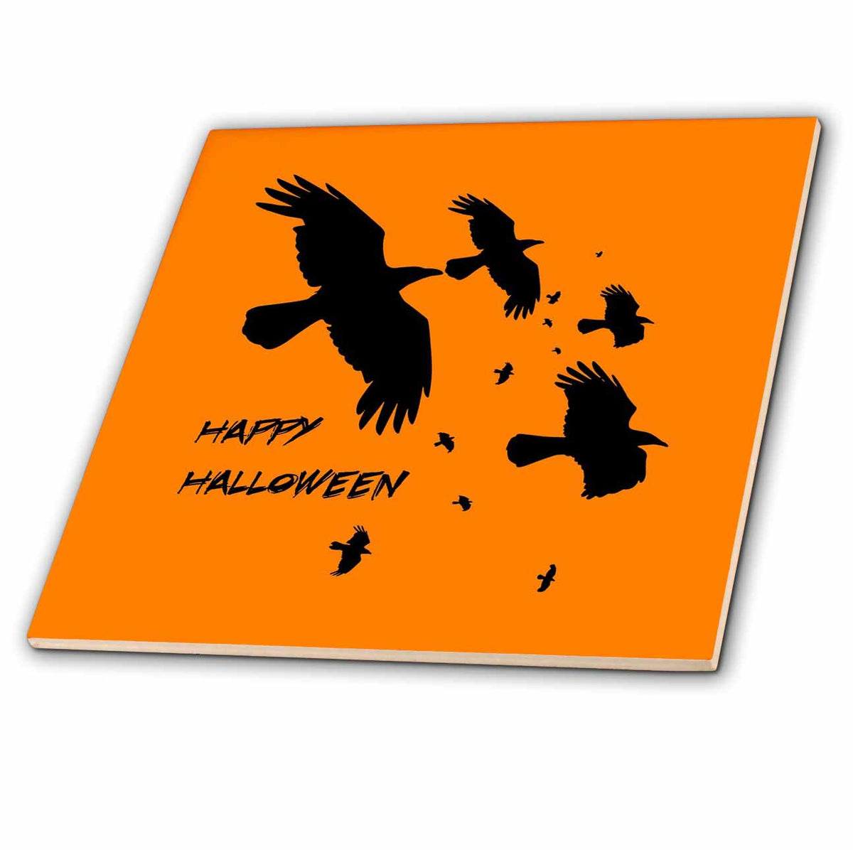 3dRose Happy Halloween Crows in Flight Vector Silhouette - Tiles (ct-384340)