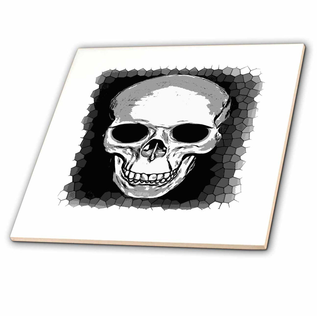 3dRose Vector Skull Cranium with Grungy Geometric Background - Tiles (ct-384345)