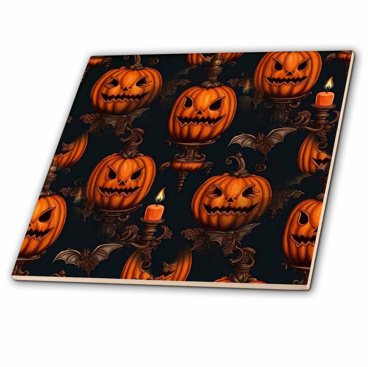 3dRose Jack O Lanterns, Flying Bats and Gothic Candle Sconce Cut Out - Tiles (ct-384904)