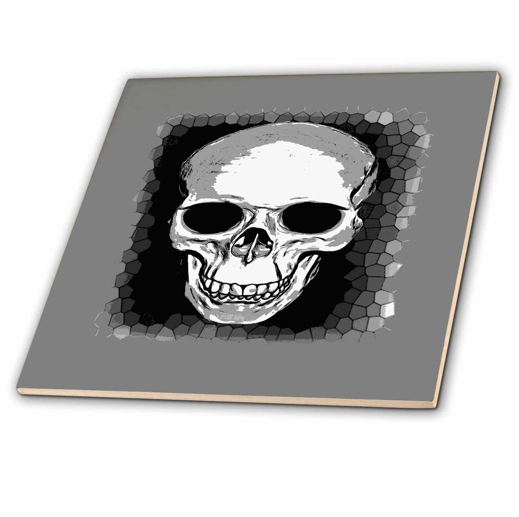 3dRose Vector Skull Cranium with Grungy Geometric Background - Tiles (ct-384907)