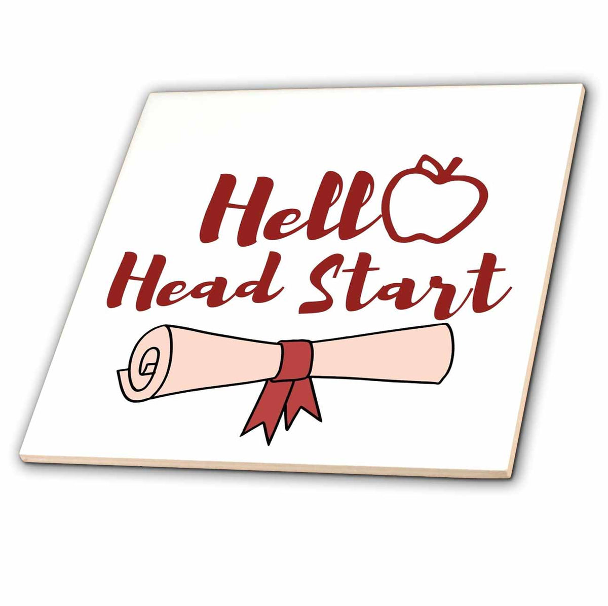 3dRose Image of Apple with Text of Hello Head Start - Tiles (ct-384971)