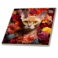 3dRose CR Media - Illustrations - Devon Rex cat with floral background - Tiles (ct-385186)