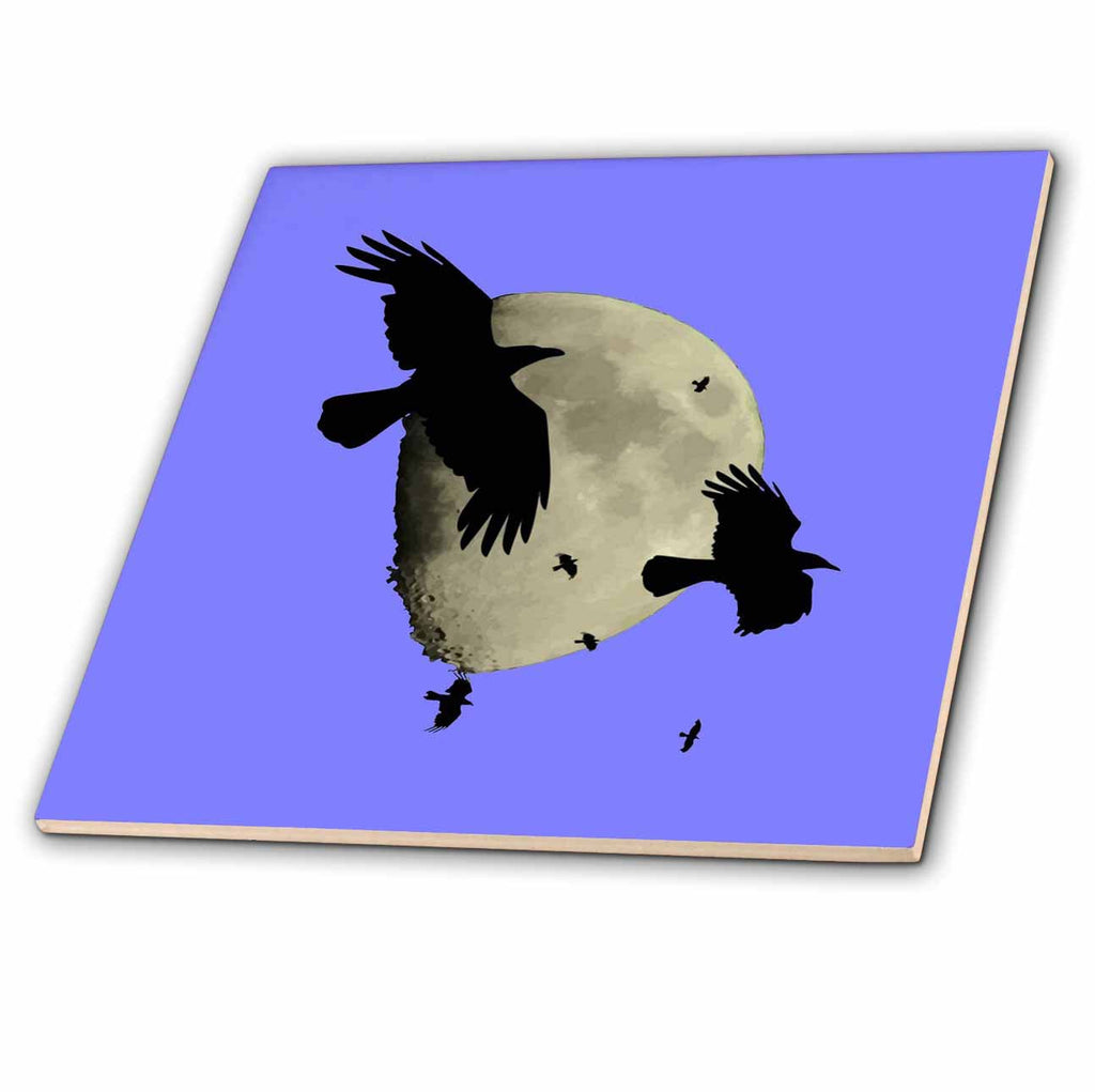 3dRose Crows in Flight Silhouetted Against A Large Moon Vector Art - Tiles (ct-385231)