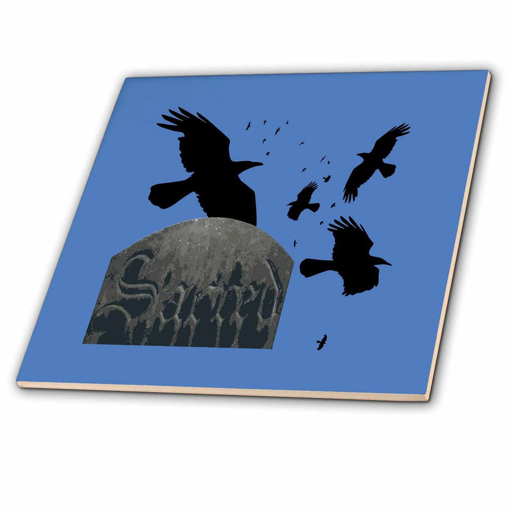 3dRose Sacred Gothic Text Gravestone with Crows and Ravens - Tiles (ct-385233)
