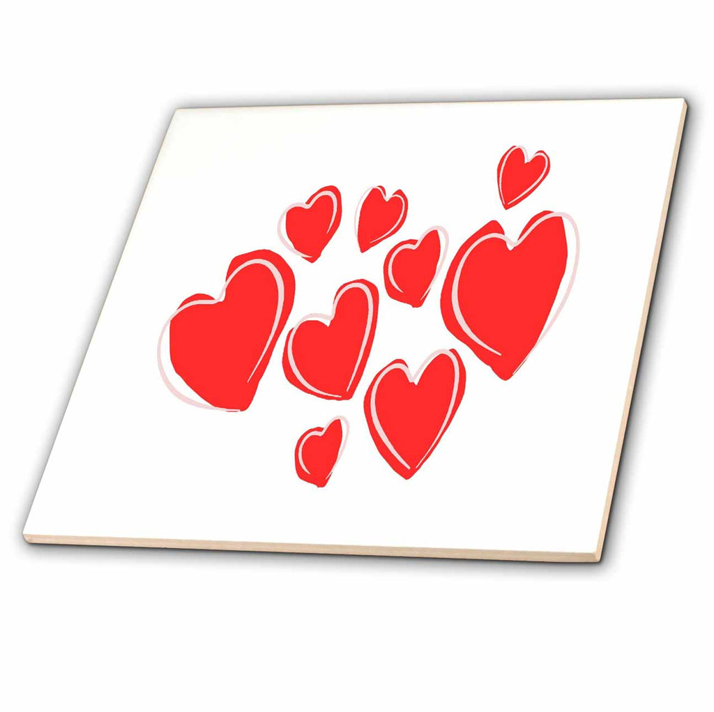 3dRose Cute Hearts Hand Drawn Deep Red Romantic Doodle - Tiles (ct-385263)