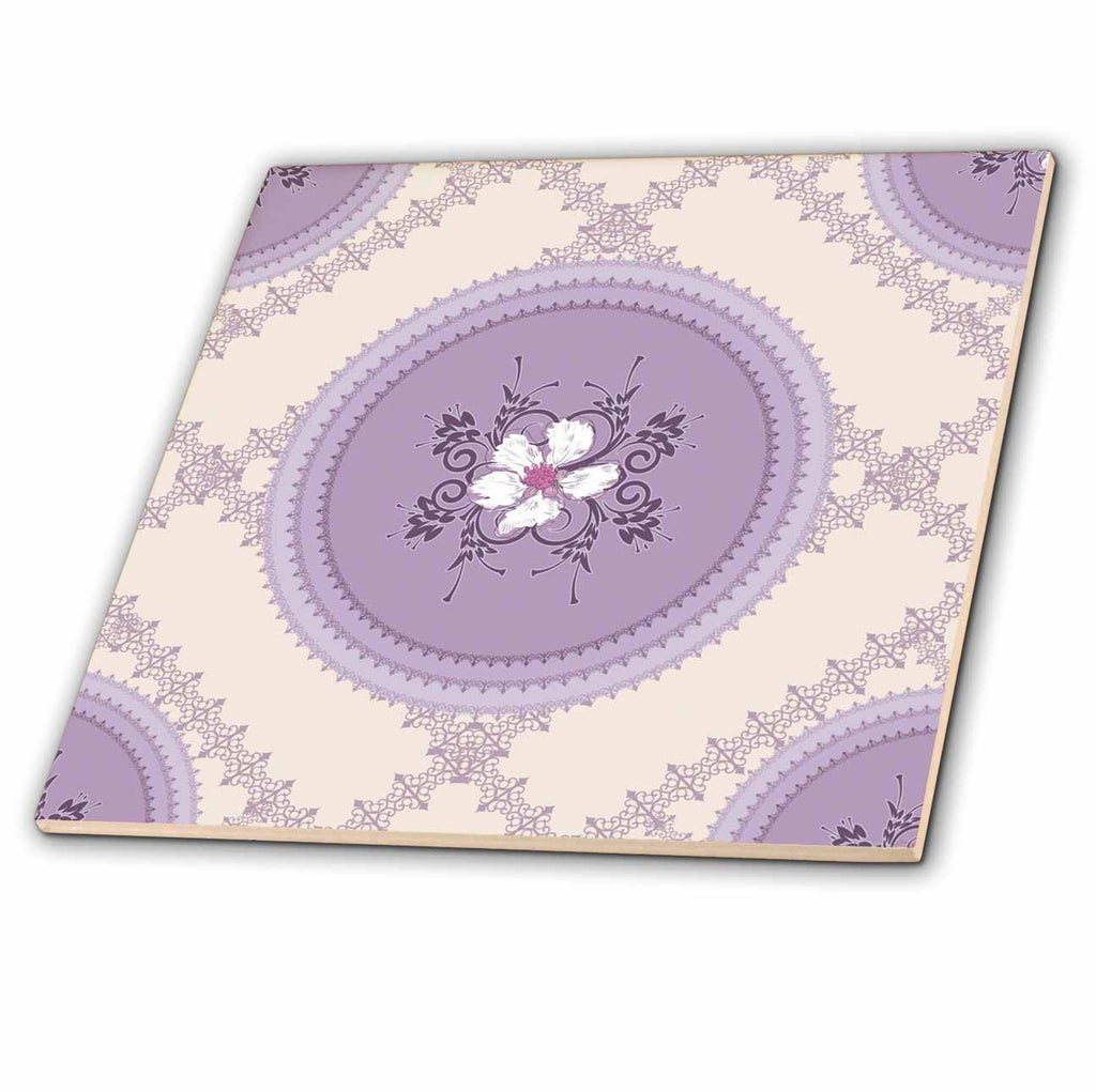 3dRose TNMGraphics Floral - White Flowers on Lilac - Tiles (ct_42554)