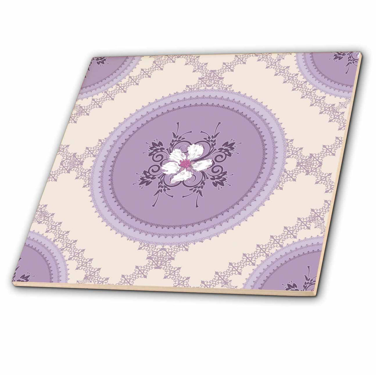 3dRose TNMGraphics Floral - White Flowers on Lilac - Tiles (ct_42554)
