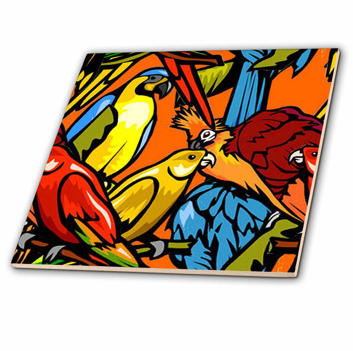 3dRose Edmond Hogge Jr Prints n Patterns - Parrots and Tropical Bird Pattern - Tiles (ct_63041)