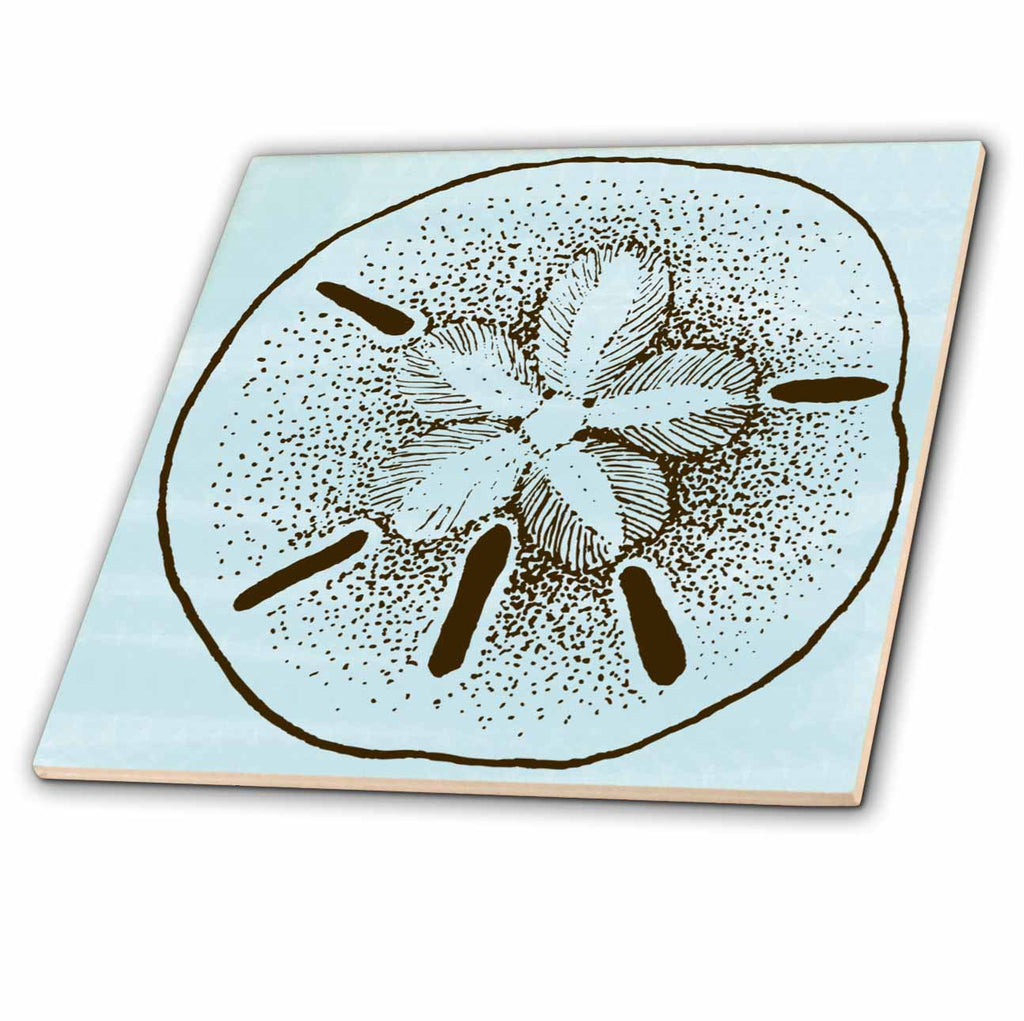 3dRose PS Beach - Blue and Brown Sand Dollar- Shells- Beach Theme Art - Tiles (ct_99317)
