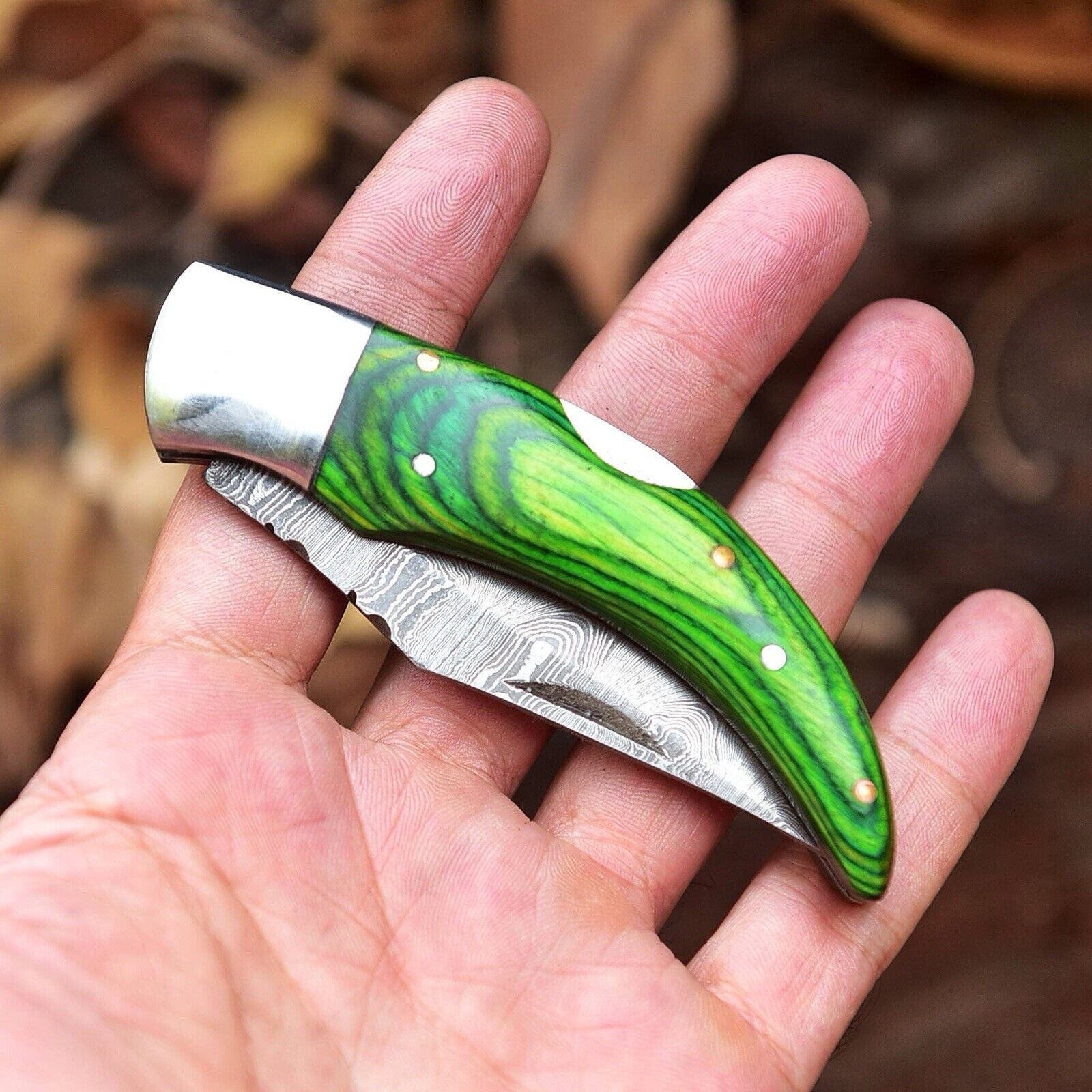 Best Handmade Damascus Pocket Knife – 4" Rosewood EDC with Belt Loop Leather Case