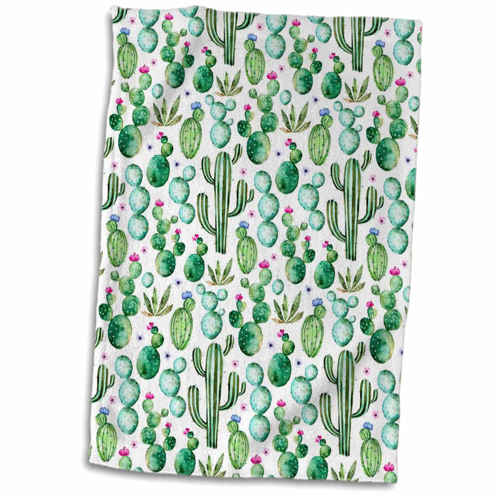 3dRose Anne Marie Baugh - Pattern - Watercolor Cactus Pattern - Towels (twl-267417)