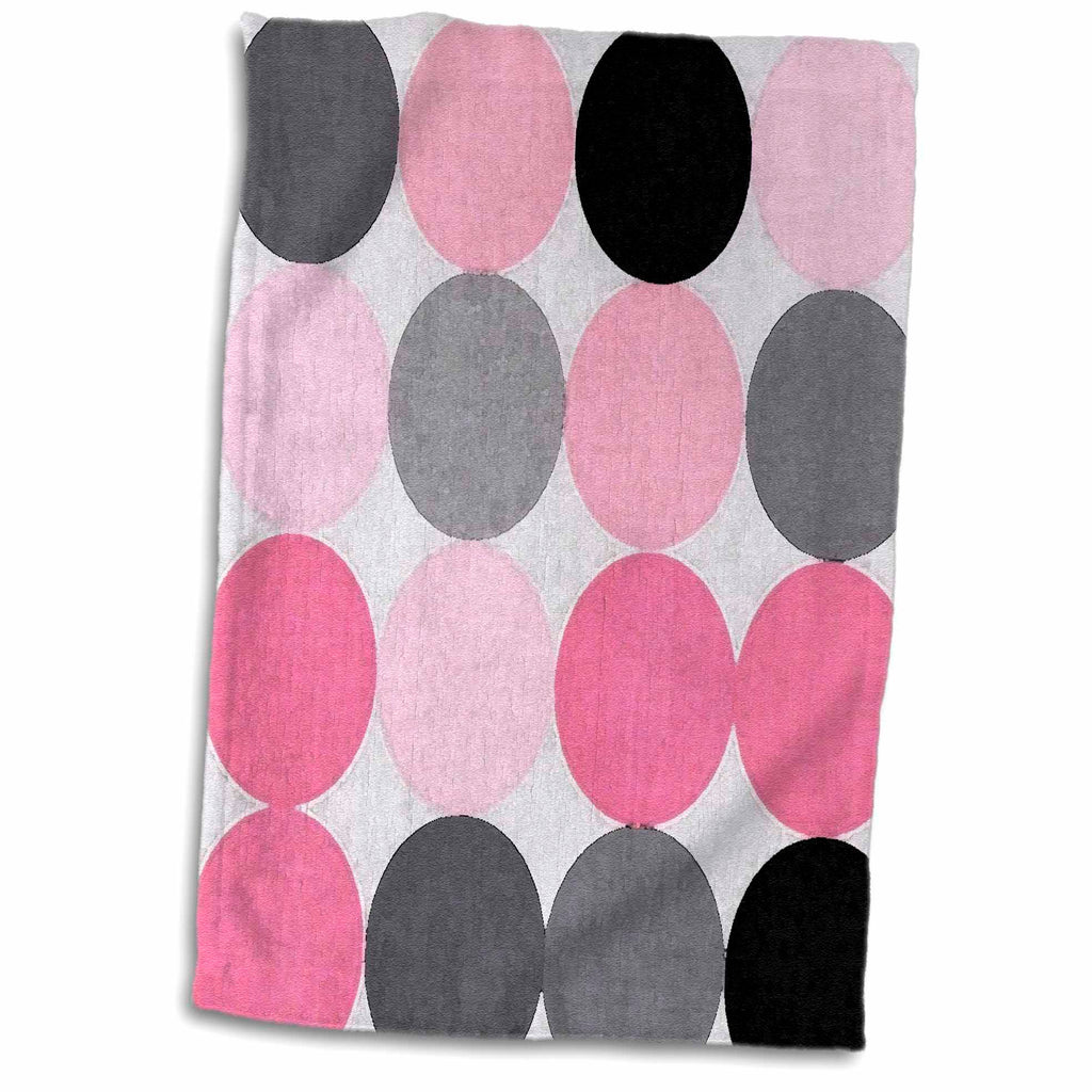 3dRose Large Painted Black Pink n Gray Circles - Towels (twl-80705)