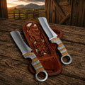 Cowboy Bull Cutter Knife – D2 Steel Blade Copper Engraved Handle