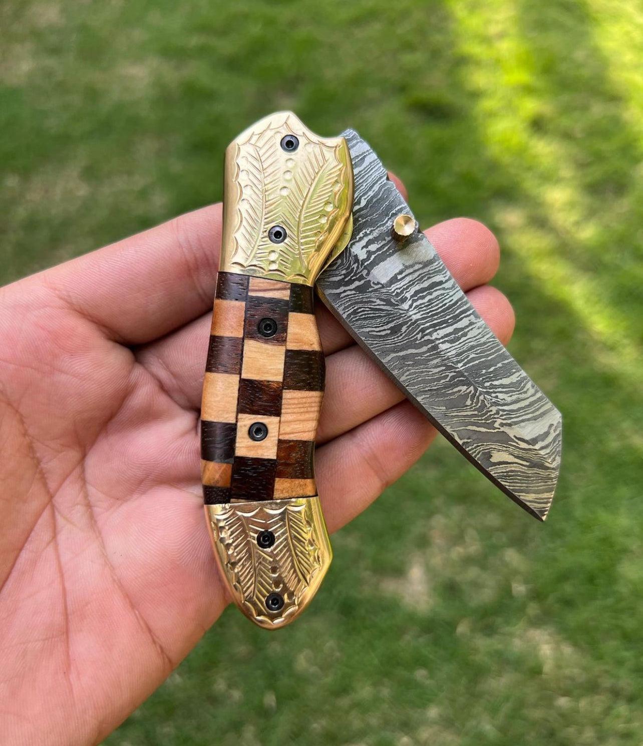 Custom Handmade Damascus steel Tanto Blade EDC Folding Pocket Knife