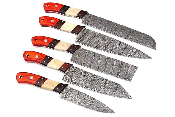Custom Handmade Damascus Kitchen Knife – 13” with Camel Bone, Pakka Wood, or Rosewood Handle & Leather Roll Kit