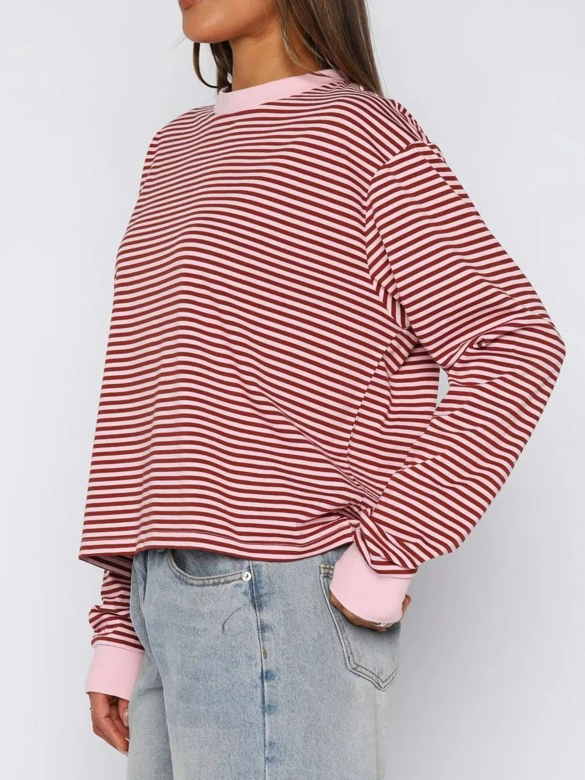 Striped Oversized Round Neck Sweatshirt