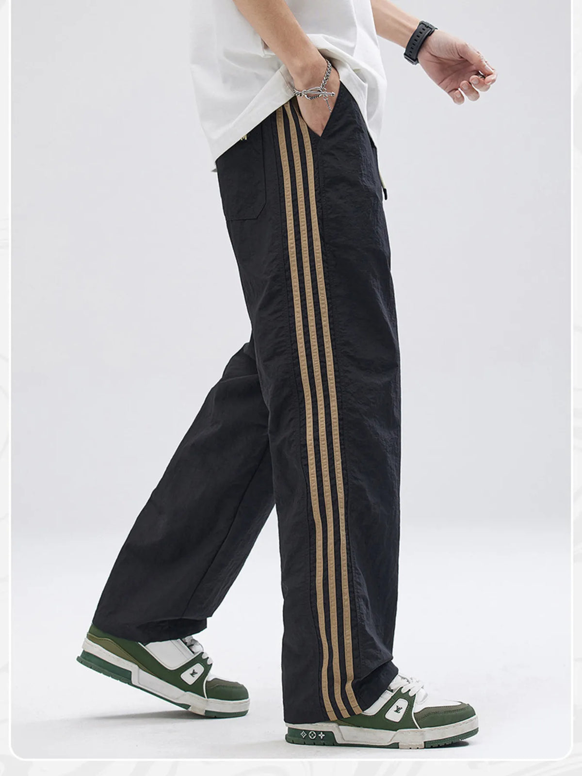 Men's Full Size Drawstring Wide Leg Pants with Side Striped Plus Size