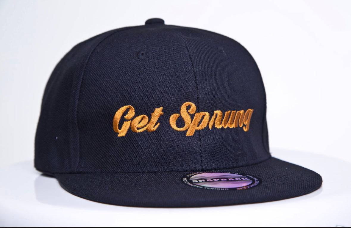 The “GET SPRUNG” black snap back hat