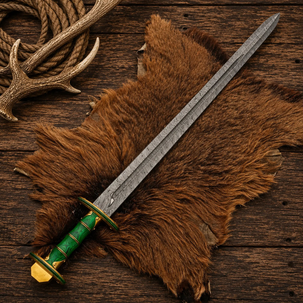 Sword Damascus Steel Verdantfang Viking Long Blade with Sheath