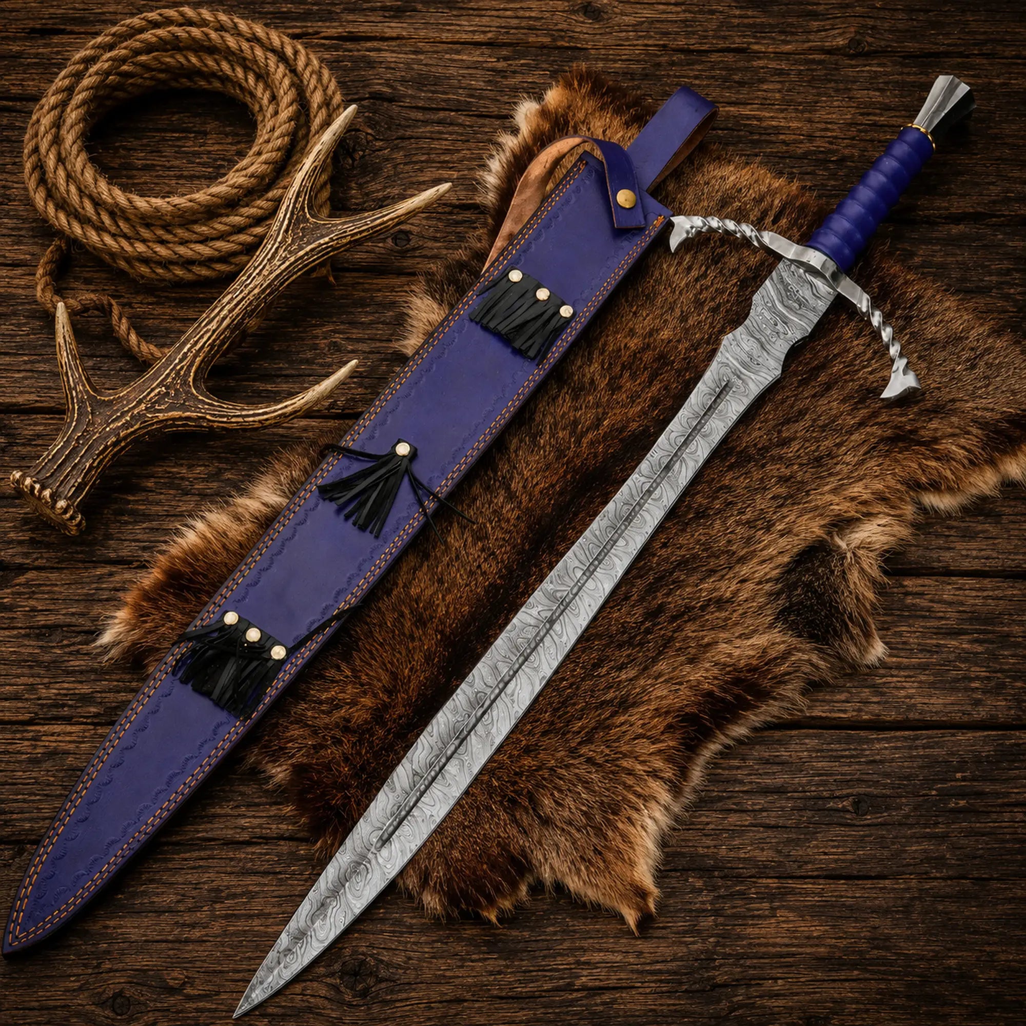 Fantasy Crusader Sword – 36" Damascus Steel Medieval Display Blade
