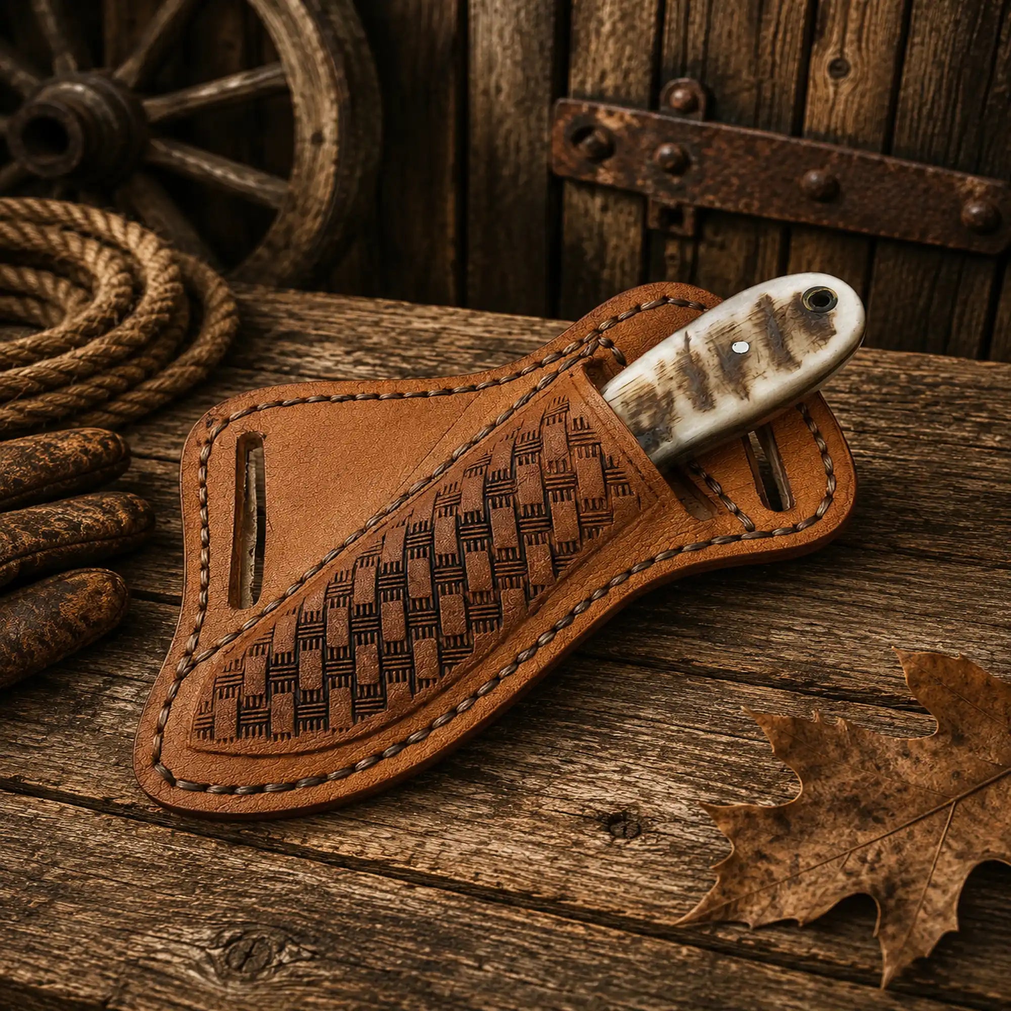 Cowboy Knife – 3.25" Damascus Steel Blade with Ram Horn Handle