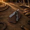 Handmade Damascus Steel Straight Razor Folding Knife – Buffalo Horn Handle