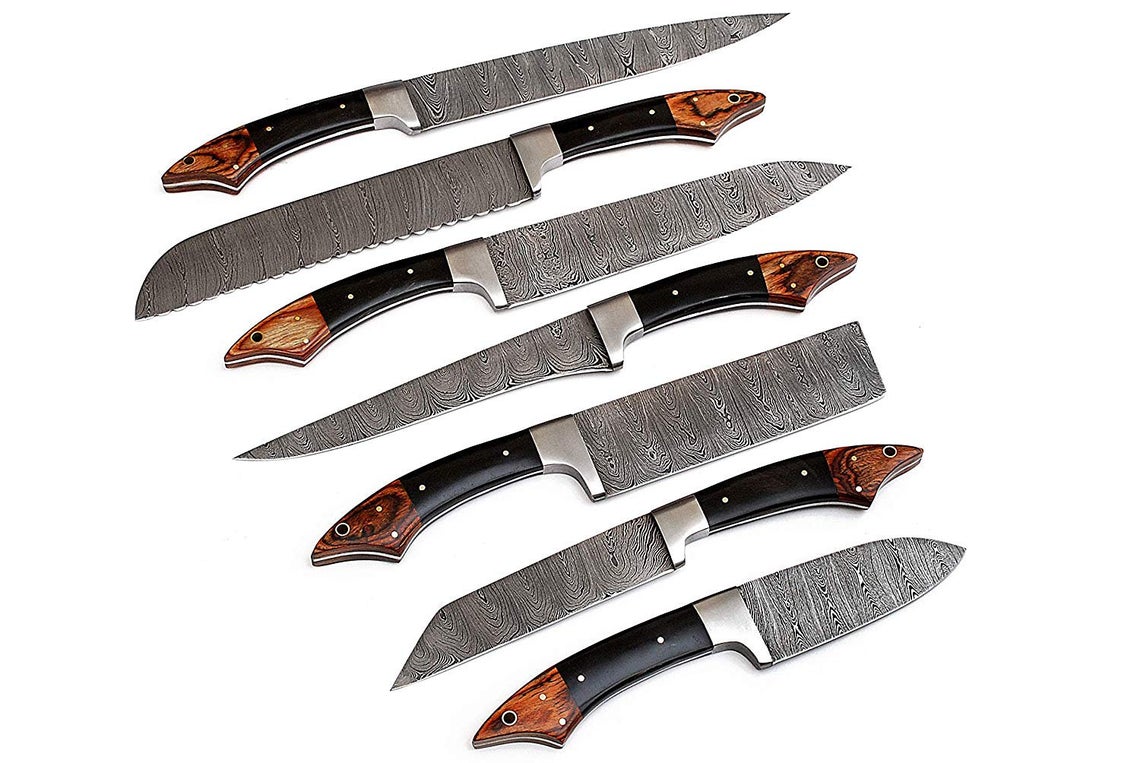 Custom Handmade Damascus Steel Japanese Knife – 13” with Pakka Wood or Resin Handle, Steel Bolster & Leather Roll