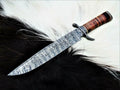 Exquisite Custom Handmade Damascus Steel Hunting Bowie Knife - 15" Blade, Damascus Steel Guard, Premium Leather Handle & Sheath