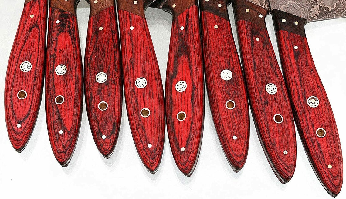 Custom Handmade Damascus Steel Chef Knife – 13” with Pakka Wood Handle & Leather Roll