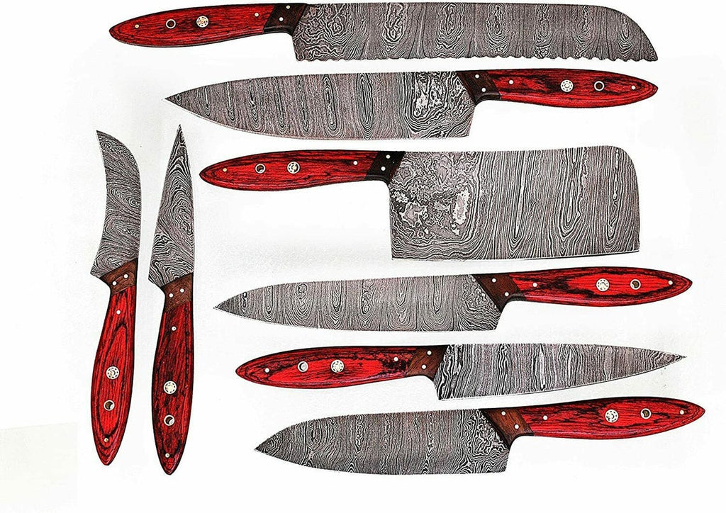 Custom Handmade Damascus Steel Chef Knife – 13” with Pakka Wood Handle & Leather Roll