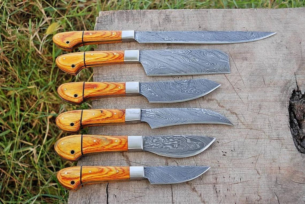 Custom Handmade Damascus Chef Knife – 13” with Pakka Wood Handle, Steel Bolster & Leather Roll