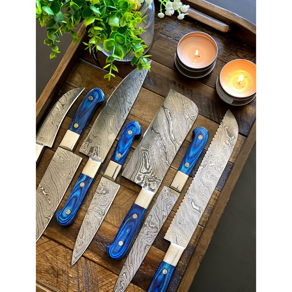 Custom Handmade Damascus Steel Chef Knife – 13” with Pakka Wood Handle, Steel Bolster & Leather Roll | Best Home Knife Set Essential