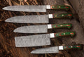 Custom Handmade Damascus Kitchen Knives Set - 10.5 to 13 Inch Blades with Exotic Wood Handles