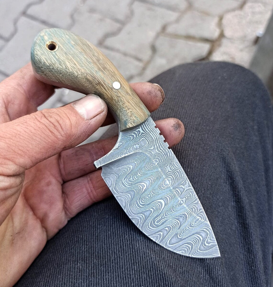 Custom Handmade Damascus Steel Hunting Knife - Rosewood Handle (5.5"), Includes Leather Sheath