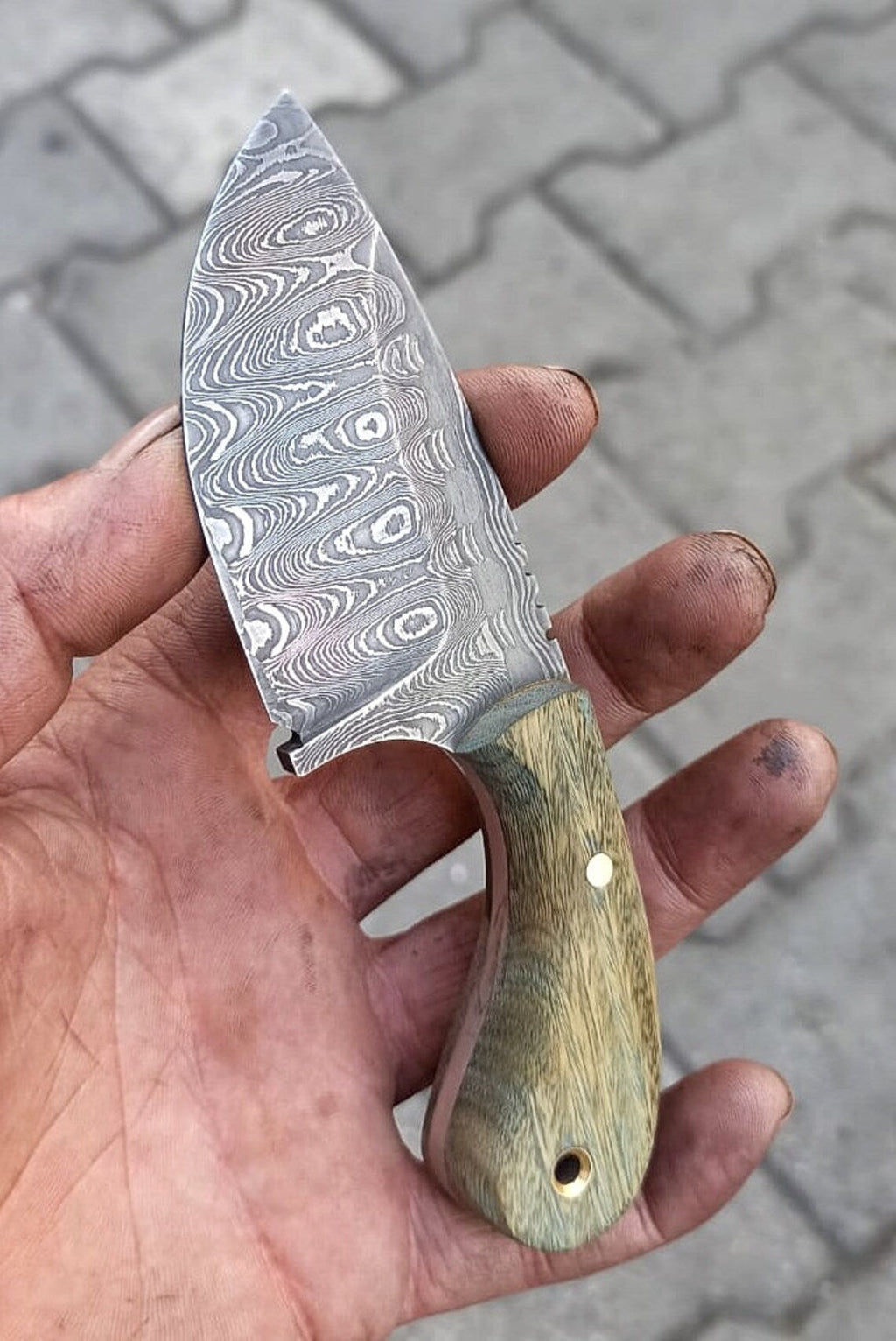 Custom Handmade Damascus Steel Hunting Knife - Rosewood Handle (5.5"), Includes Leather Sheath