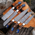 Custom Handmade Forged Damascus Steel Kitchen Chef Set – Rosewood & Olive Wood Handles, Leather Roll Kit