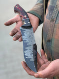 Unique Custom Handmade Damascus Steel Hunting Knife - 10" Resin Handle, Artisan Leather Sheath