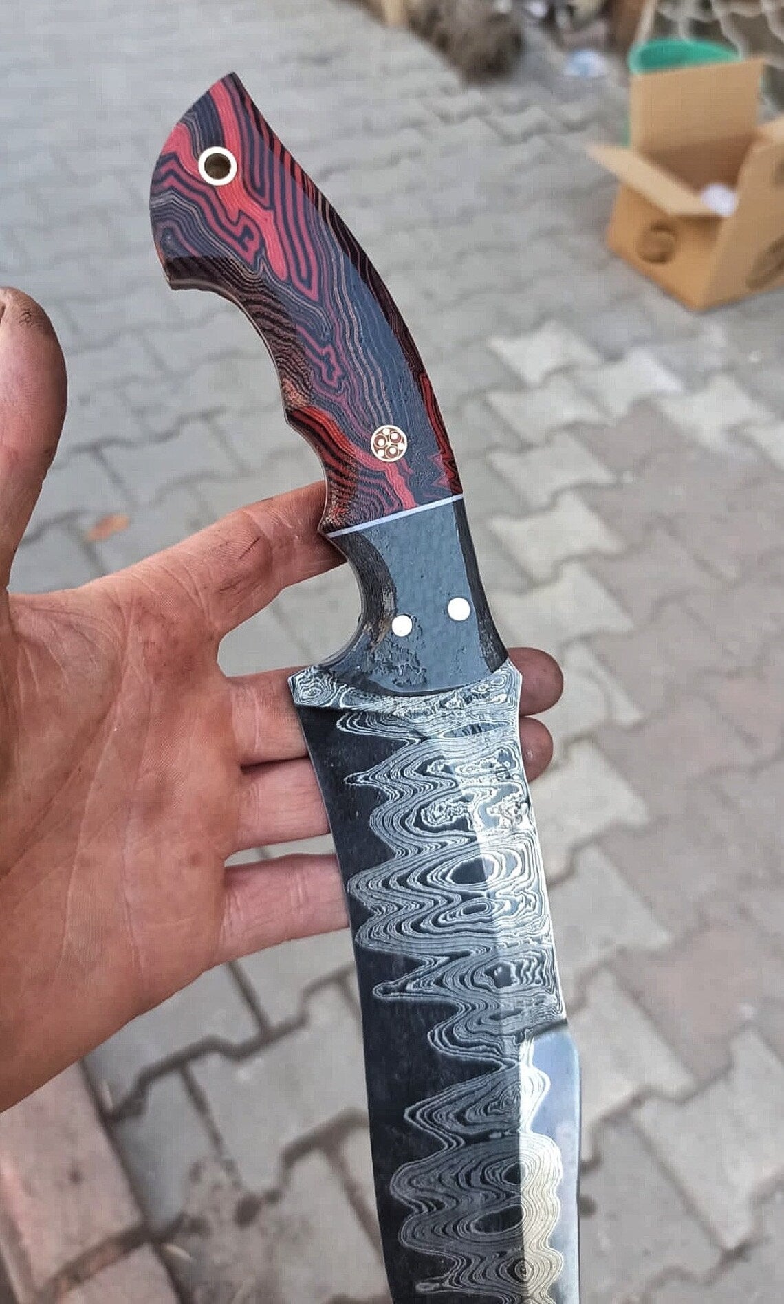 Unique Custom Handmade Damascus Steel Hunting Knife - 10" Resin Handle, Artisan Leather Sheath