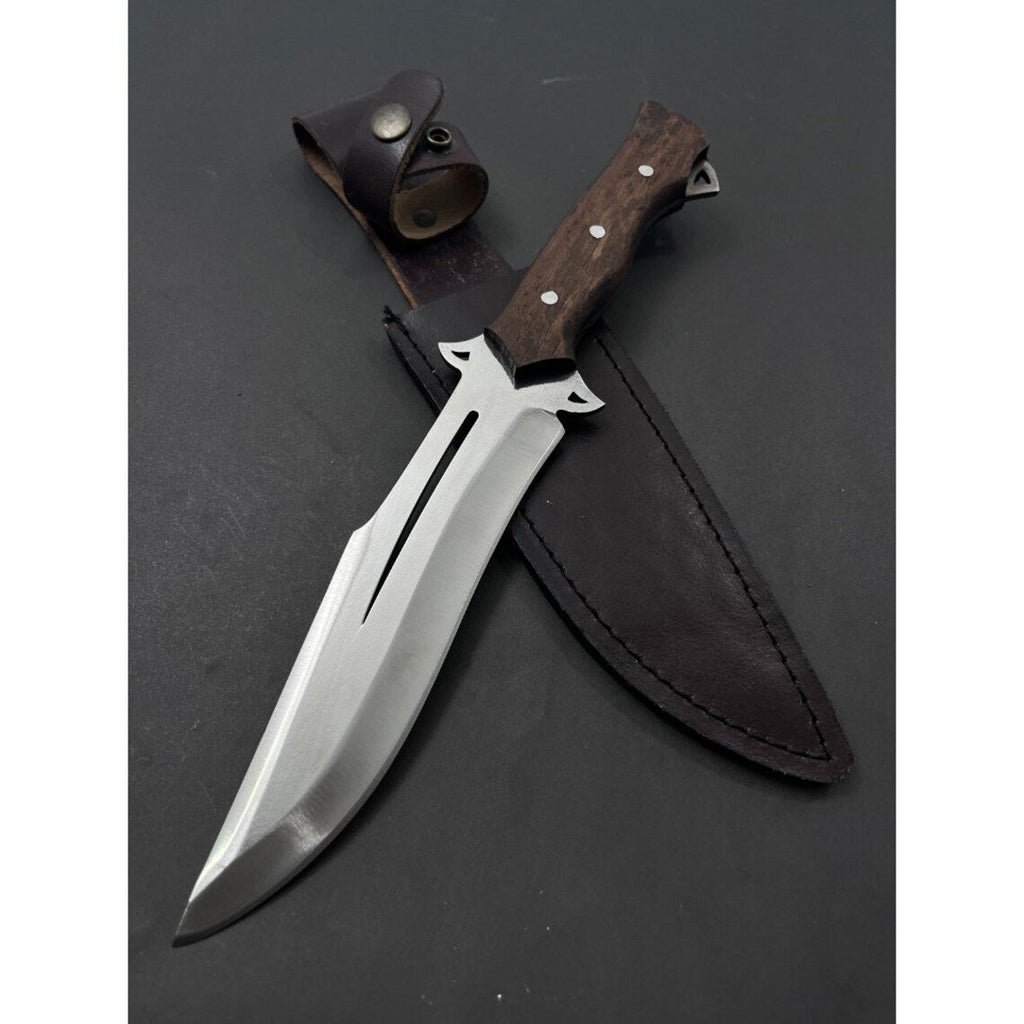 J2 Steel Hunting Bowie Knife with Rosewood Handle & Leather Sheath – Premium Quality Outdoor Knife