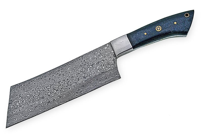 Custom Handmade Damascus Cleaver Knife – 10” Micarta Handle & Leather Sheath